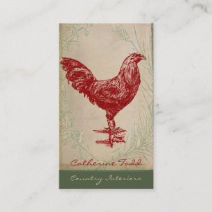 Carte De Visite Design d'intérieur chic minable de coq rouge