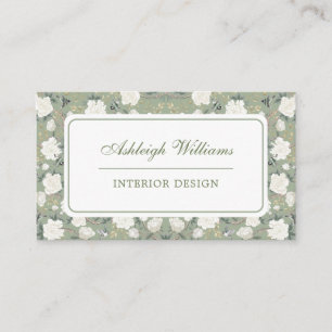 Carte De Visite Design d'intérieur de fleurs Chic Sage Green Chino