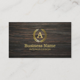 Carte De Visite Design d'intérieur en bois foncé de monogramme