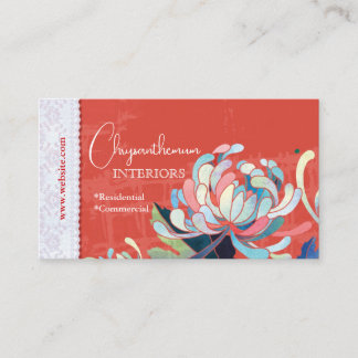 Carte De Visite Design d'intérieur floral rouge personnalisé