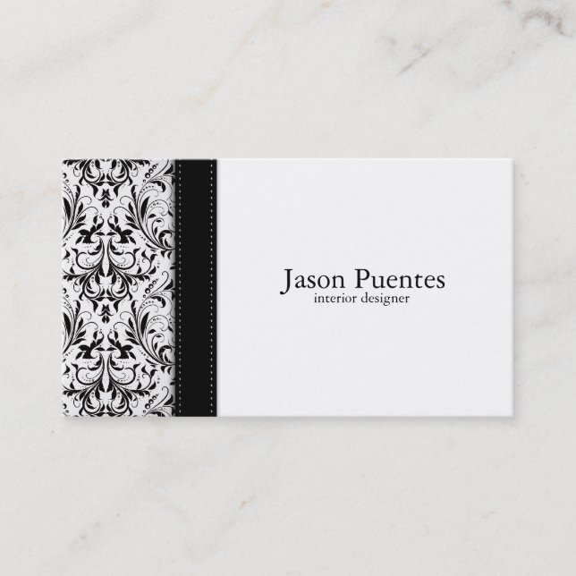 Carte De Visite Design d'intérieur noir et blanc élégant de (Devant)