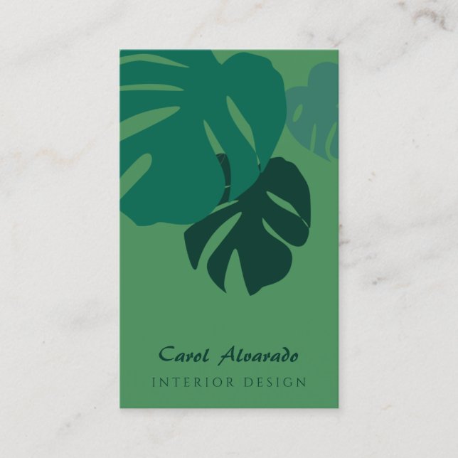Carte De Visite Design d'intérieur vert feuille Monstera (Devant)