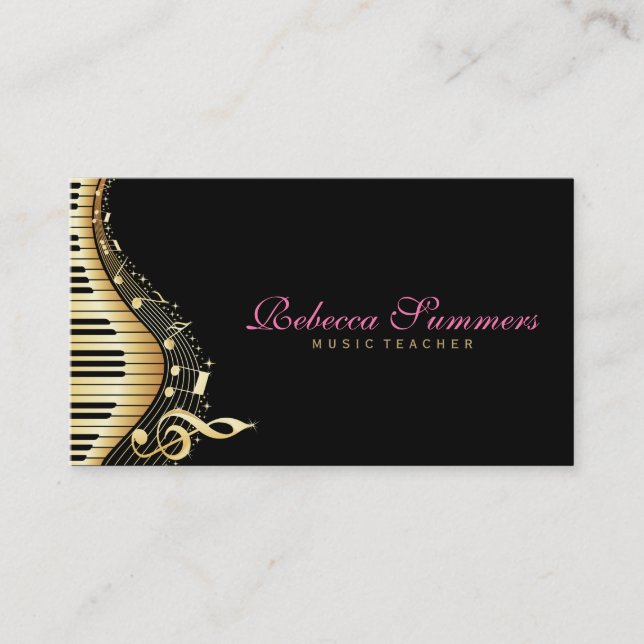 Carte De Visite Design Élégant Black And Gold Music Notes (Devant)