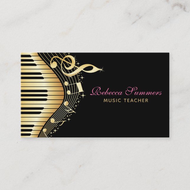 Carte De Visite Design Élégant Black And Gold Music Notes (Devant)