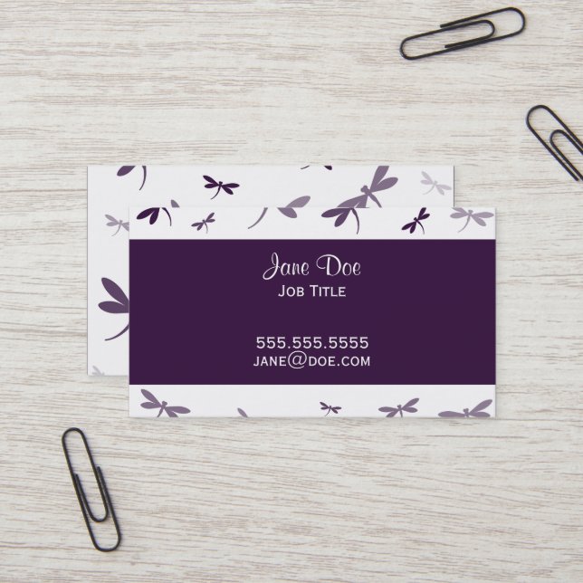 Carte De Visite Design élégant de libellules - Purple foncé (Devant/Arrière en situation)