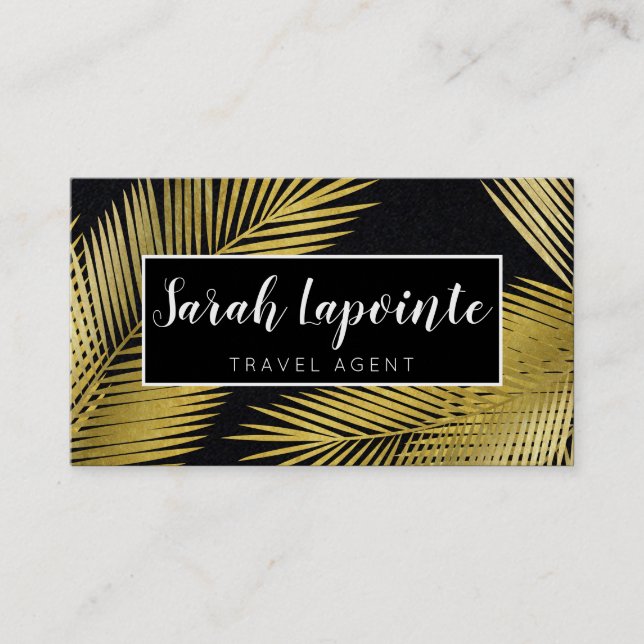 Carte De Visite Design élégant Feuille Tropical Gold & Black Palm (Devant)