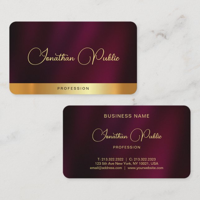 Carte De Visite Design Elegant Gold Script Nom Texte Luxe (Devant / Derrière)