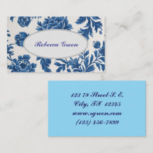 Carte De Visite Design floral d'inspiration victorienne bleu et bl