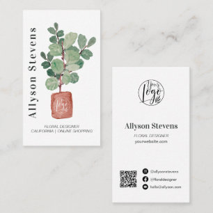 Carte De Visite Design floral moderne plante fig logo qr code