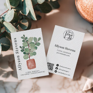 Carte De Visite Design floral moderne plante fig logo qr code
