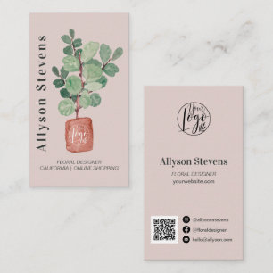 Carte De Visite Design floral moderne plante rose logo qr code