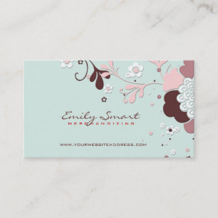 Carte De Visite Design Floral Rétro Brown Bleu Et Rose