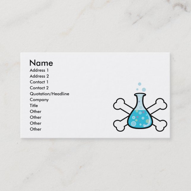 Carte De Visite design geek scientifique bécher et os croisés (Devant)