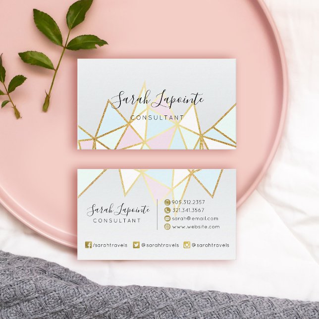Carte De Visite Design géométrique tendance Faux Gold & Pastel (Pastel Geometric Business Card)