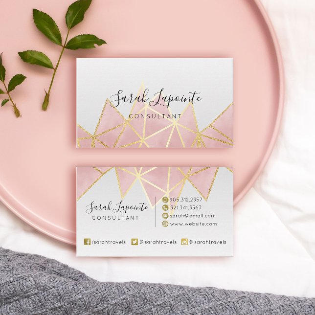 Carte De Visite Design géométrique tendance Faux Gold & Rose rose (Pink Geometric Design Business Card)