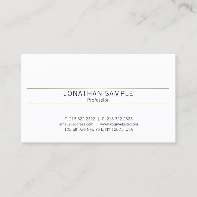 Carte De Visite Design graphique simple élégant Or Blanc Plat (Devant)