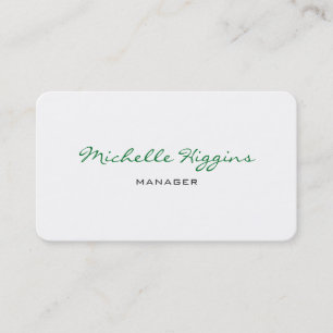 Carte De Visite Design Green Script White Manager Plain Elegant