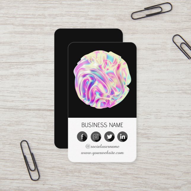 Carte De Visite Design holographique - Social Media QR Code Entrep (Devant/Arrière en situation)