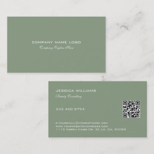 Carte De Visite Design minimaliste Texte blanc sur Sage Green
