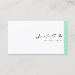 Carte De Visite Design Mint Green Blanc Moderne Calligraphie Scrip