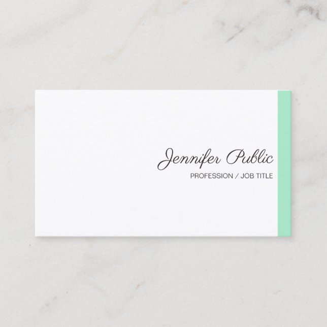 Carte De Visite Design Mint Green Blanc Moderne Calligraphie Scrip (Devant)