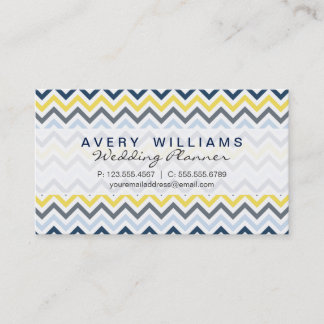 Carte De Visite Design moderne, bleu marine, jaune et gris Chevron