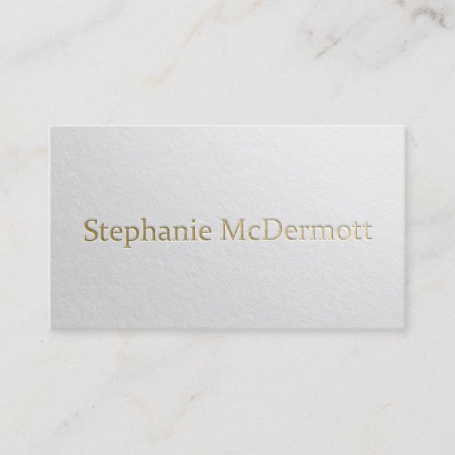 Carte De Visite Design moderne minimal Blanc & Or Texte Embossé (Devant)