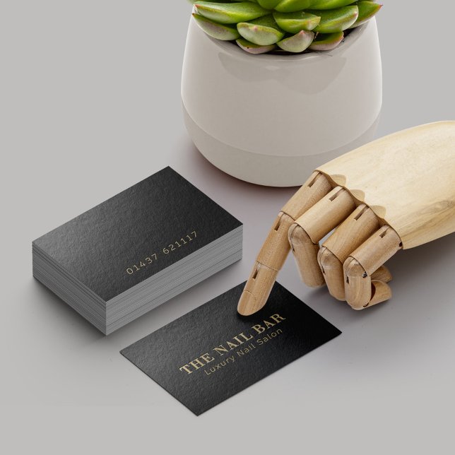 Carte De Visite Design moderne minimal Noir & Or Texte Embossé (Créateur téléchargé)