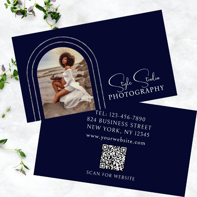 Carte De Visite Design moderne photo de script QR Code Photographi (Créateur téléchargé)