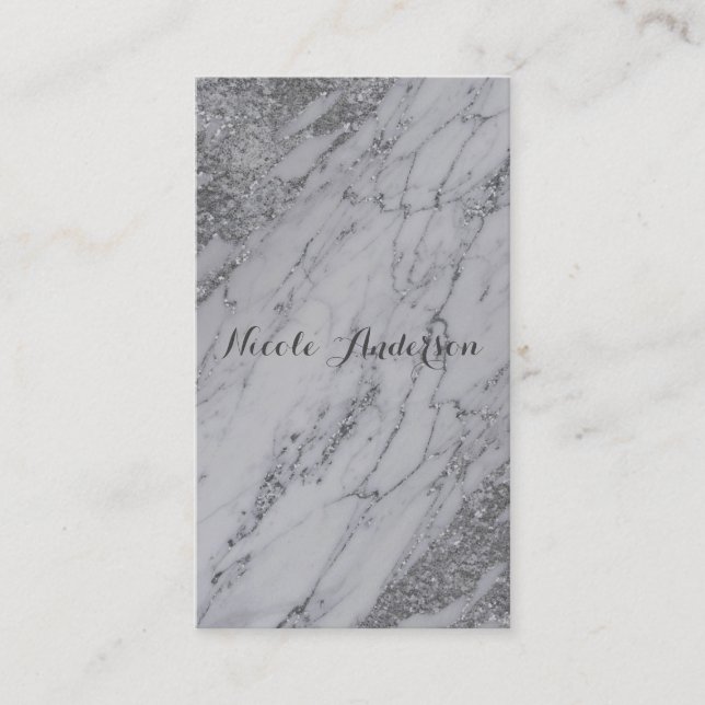 Carte De Visite Design moderne Silver Glam Chic Marbre Elégant (Devant)