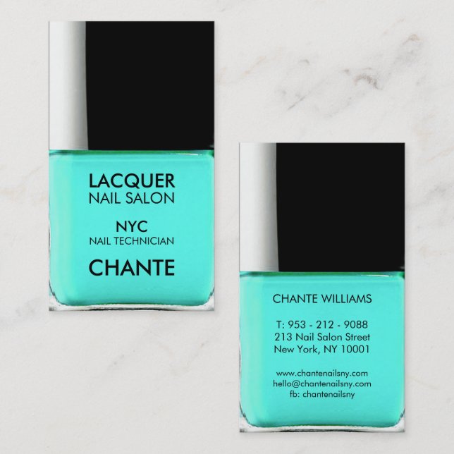 Carte De Visite Design moderne tendance turquoise vernis à ongles  (Devant / Derrière)