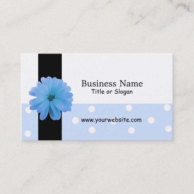 Carte De Visite Design noir Fleur Bleu Ribbon (Devant)