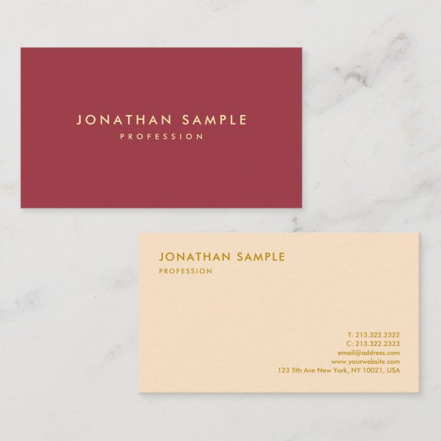 Carte De Visite Design professionnel élégant Or couleur Texte Luxe (Devant / Derrière)