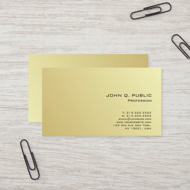Carte De Visite Design professionnel Gold Look Premium Lin Luxe (Devant/Arrière en situation)