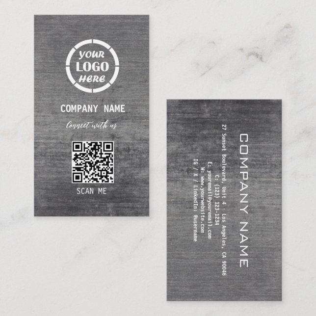 Carte De Visite Design professionnel gris blanc Code QR moderne (Devant / Derrière)