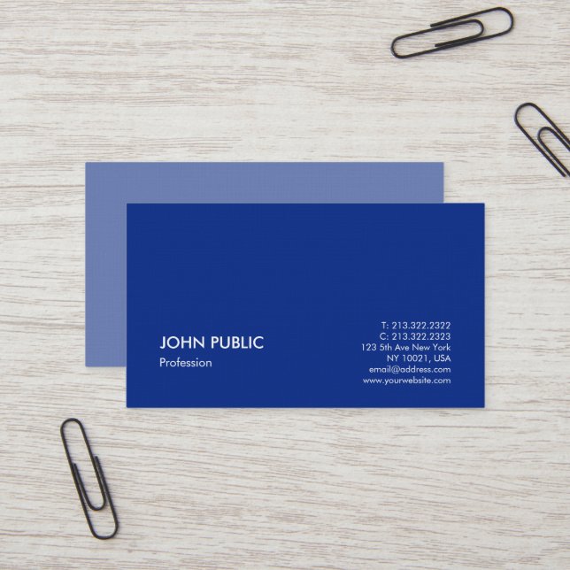 Carte De Visite Design professionnel minimaliste élégant bleu (Devant/Arrière en situation)