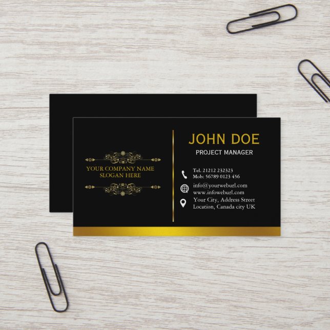 Carte De Visite Design professionnel moderne élégant Black Gold De (Devant/Arrière en situation)