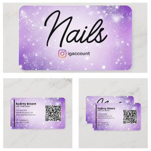 Carte De Visite Design Purple Professional Card QR Code Nail Tech