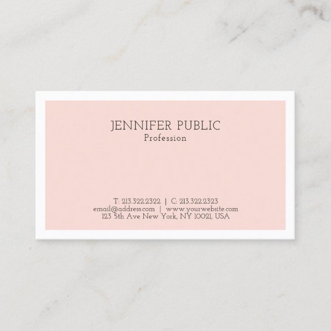 Carte De Visite Design Simple Élégant Tendance Rose Pâle Uni (Devant)