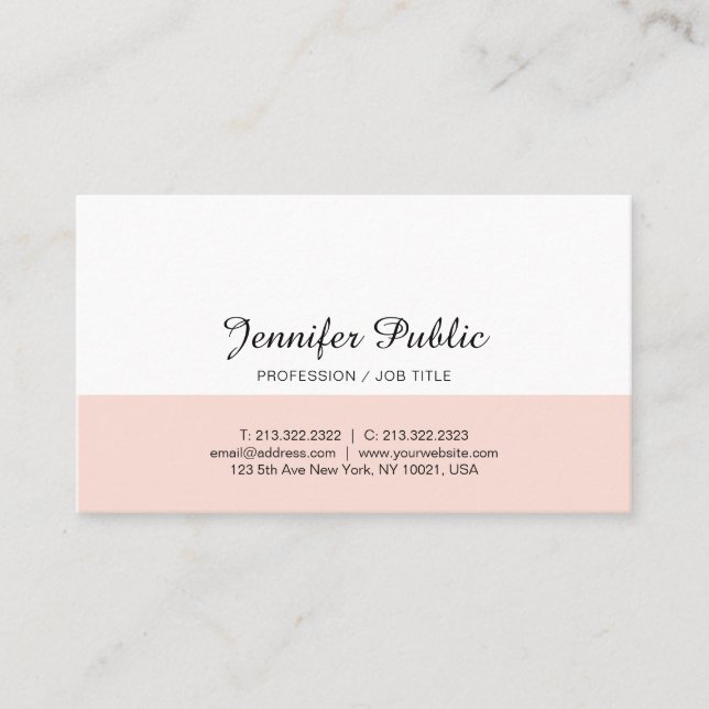 Carte De Visite Design simple et chic Blush Pink Blanc tendance mo (Devant)