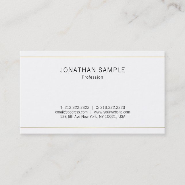 Carte De Visite Design simple et élégant Or Blanc tendance Plain L (Devant)