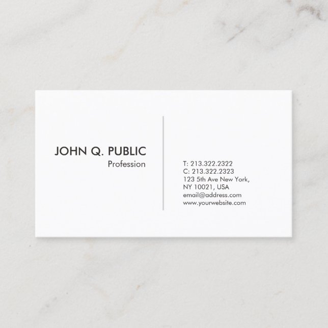 Carte De Visite Design simple professionnel Elégant blanc clair (Devant)