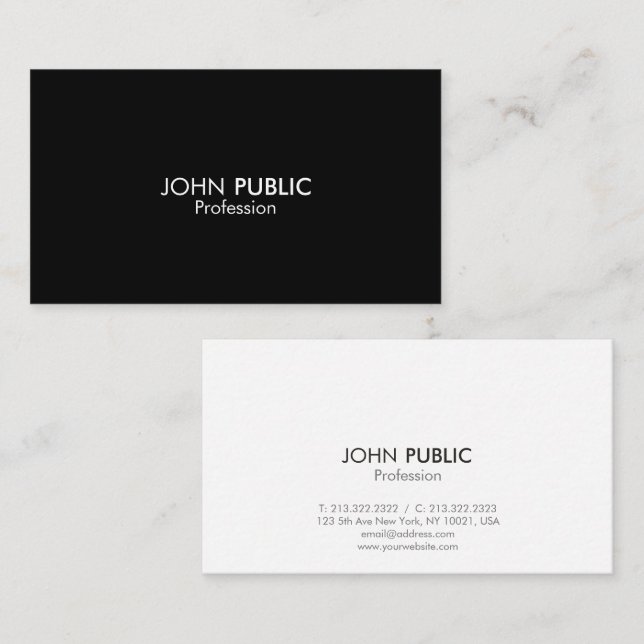 Carte De Visite Design simple professionnel élégant noir et blanc (Devant / Derrière)
