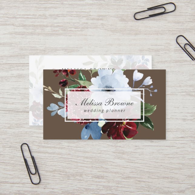 carte de visite design wedding planner aquarelle (Devant/Arrière en situation)