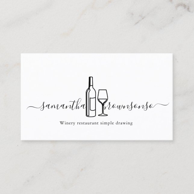 Carte De Visite Dessin à la ligne simple de restaurant de vignoble (Devant)