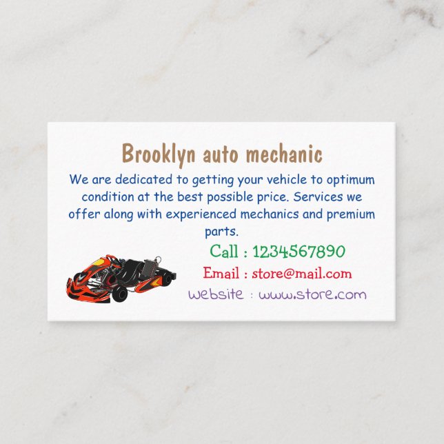 Carte De Visite dessin animé de Kart racing (Devant)