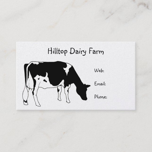 Carte De Visite Dessin au trait vache du Holstein : Laiterie, (Devant)