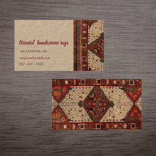 Carte De Visite dessin de tapis d'Orient en rouge et crème