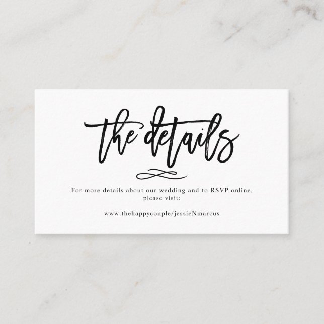Carte De Visite Détails de mariage Chic+Modern Brush Script (Devant)
