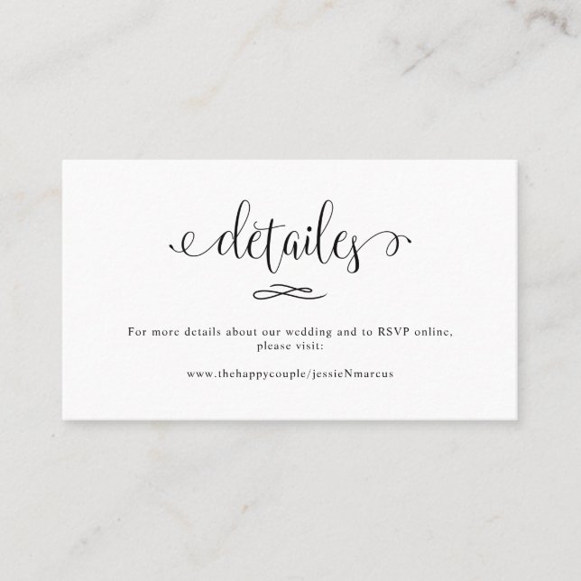 Carte De Visite Détails de mariage de calligraphie élégante (Devant)